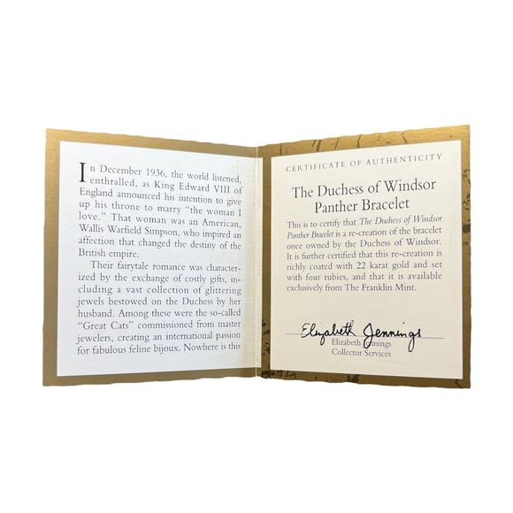 22 Karat Gold Plated Duchess Of Windsor Panther Bracelet Ruby The Franklin Mint - Picture 9 of 10